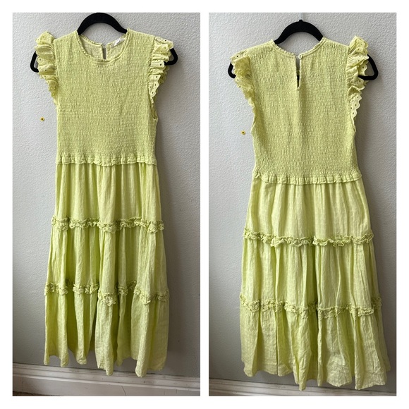 mable Dresses & Skirts - mable lime green yellow smock lace sleeve maxi dress womens M